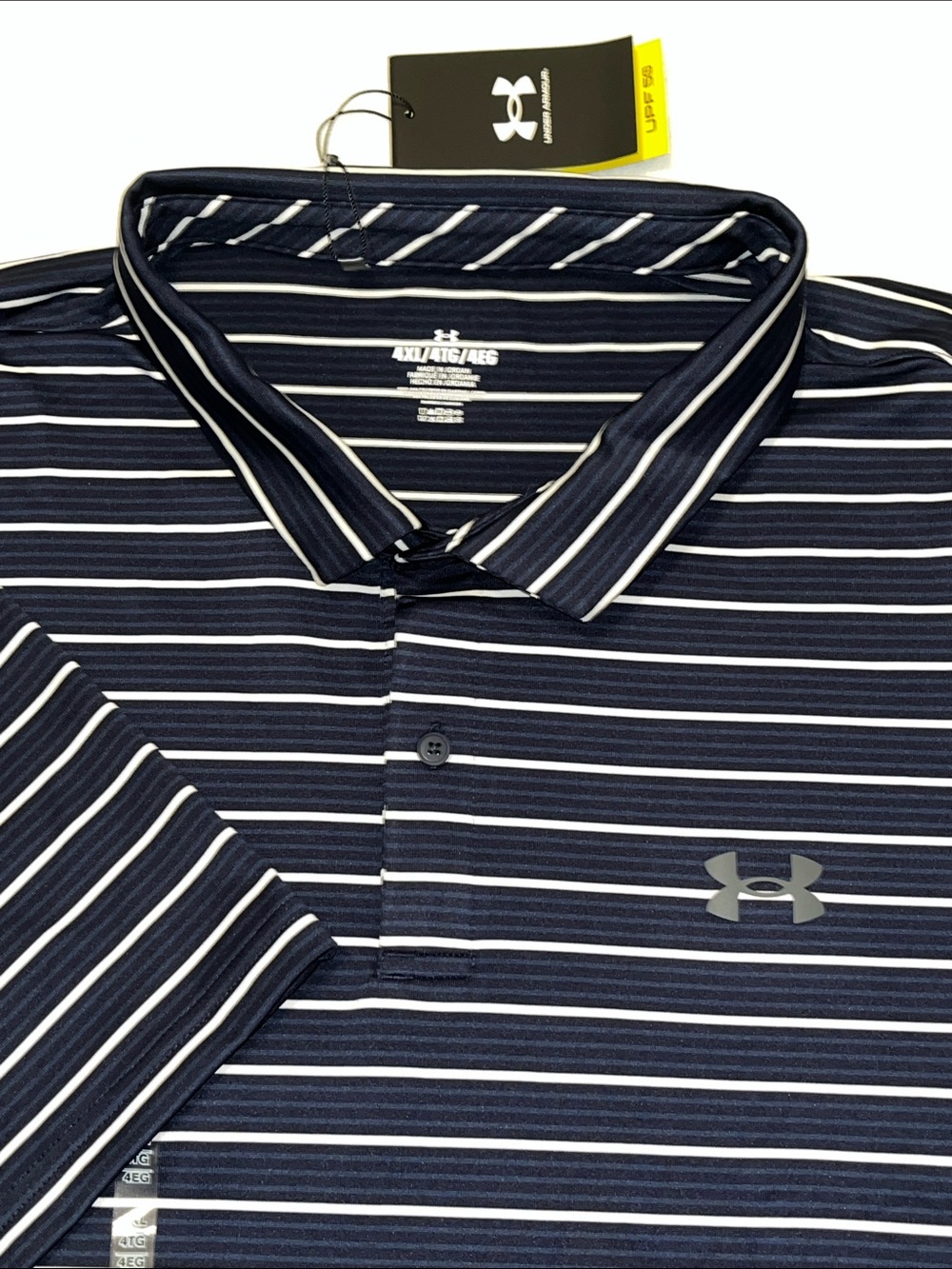 Under Armour Golf Shirt Men's 4XL Blue Striped Polo Matchplay UV Dry wicking NWT